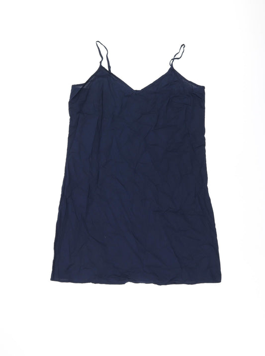 Marks and Spencer Womens Blue Cotton Tank Dress Size 12 V-Neck Pullover