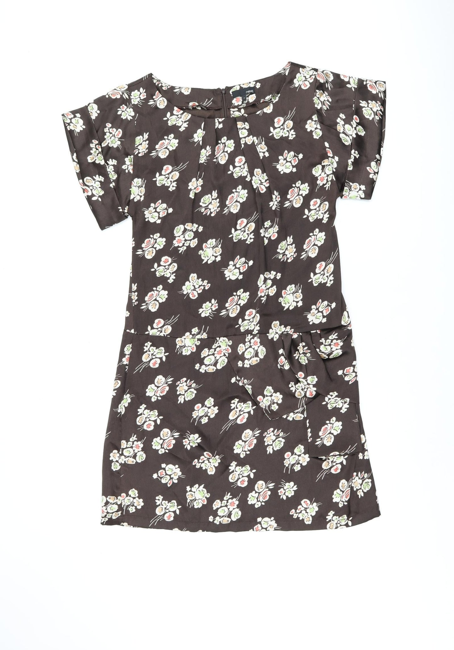 NEXT Womens Brown Floral Polyester Shift Size 12 Boat Neck Zip