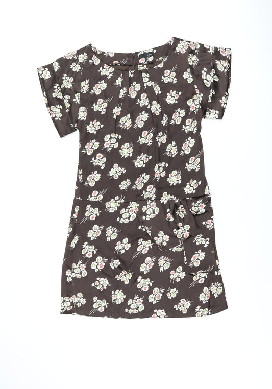 NEXT Womens Brown Floral Polyester Shift Size 12 Boat Neck Zip