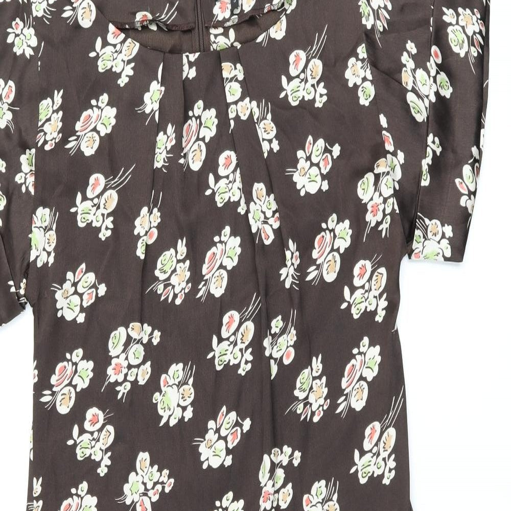 NEXT Womens Brown Floral Polyester Shift Size 12 Boat Neck Zip