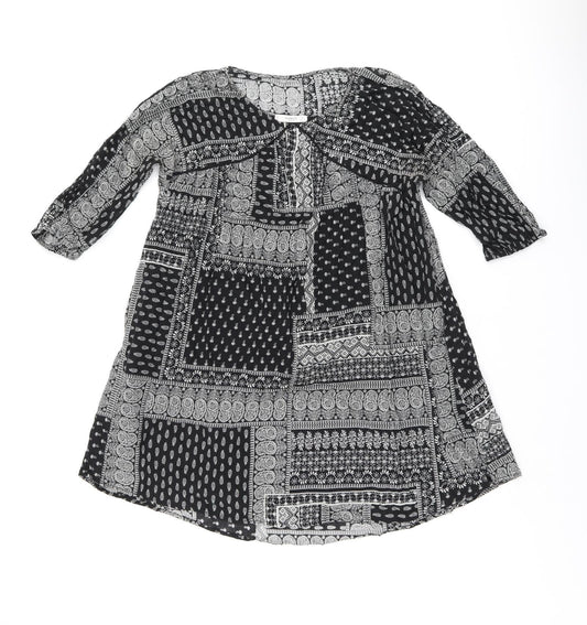 Mango Womens Black Geometric Cotton A-Line Size S Boat Neck Pullover