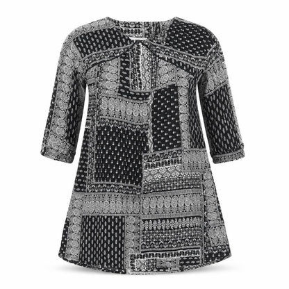 Mango Womens Black Geometric Cotton A-Line Size S Boat Neck Pullover