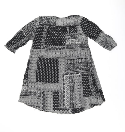 Mango Womens Black Geometric Cotton A-Line Size S Boat Neck Pullover