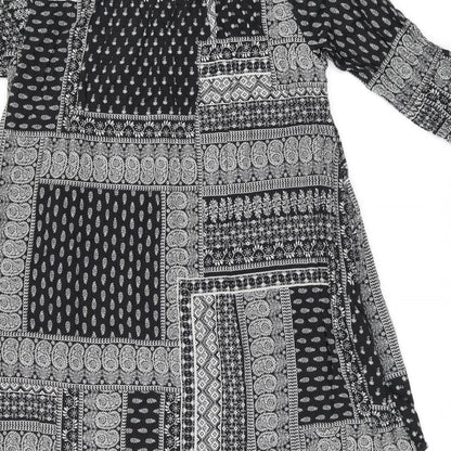 Mango Womens Black Geometric Cotton A-Line Size S Boat Neck Pullover