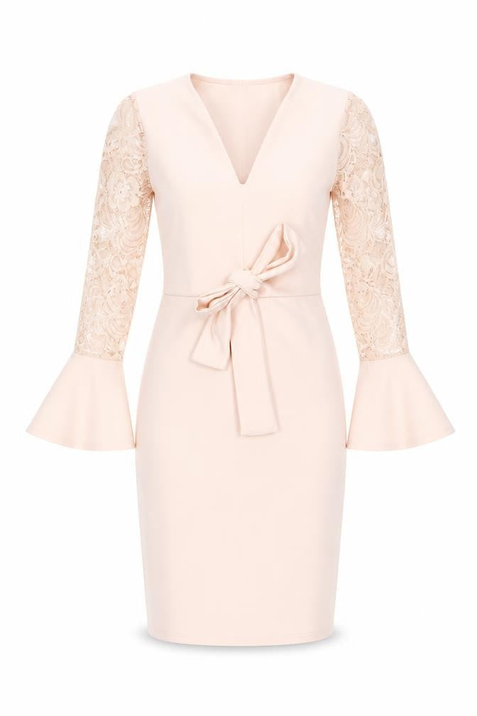 Edge Street Womens Pink Polyester Bodycon Size 8 V-Neck Pullover - Lace Sleeves