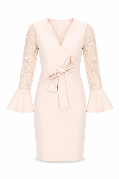 Edge Street Womens Pink Polyester Bodycon Size 8 V-Neck Pullover - Lace Sleeves