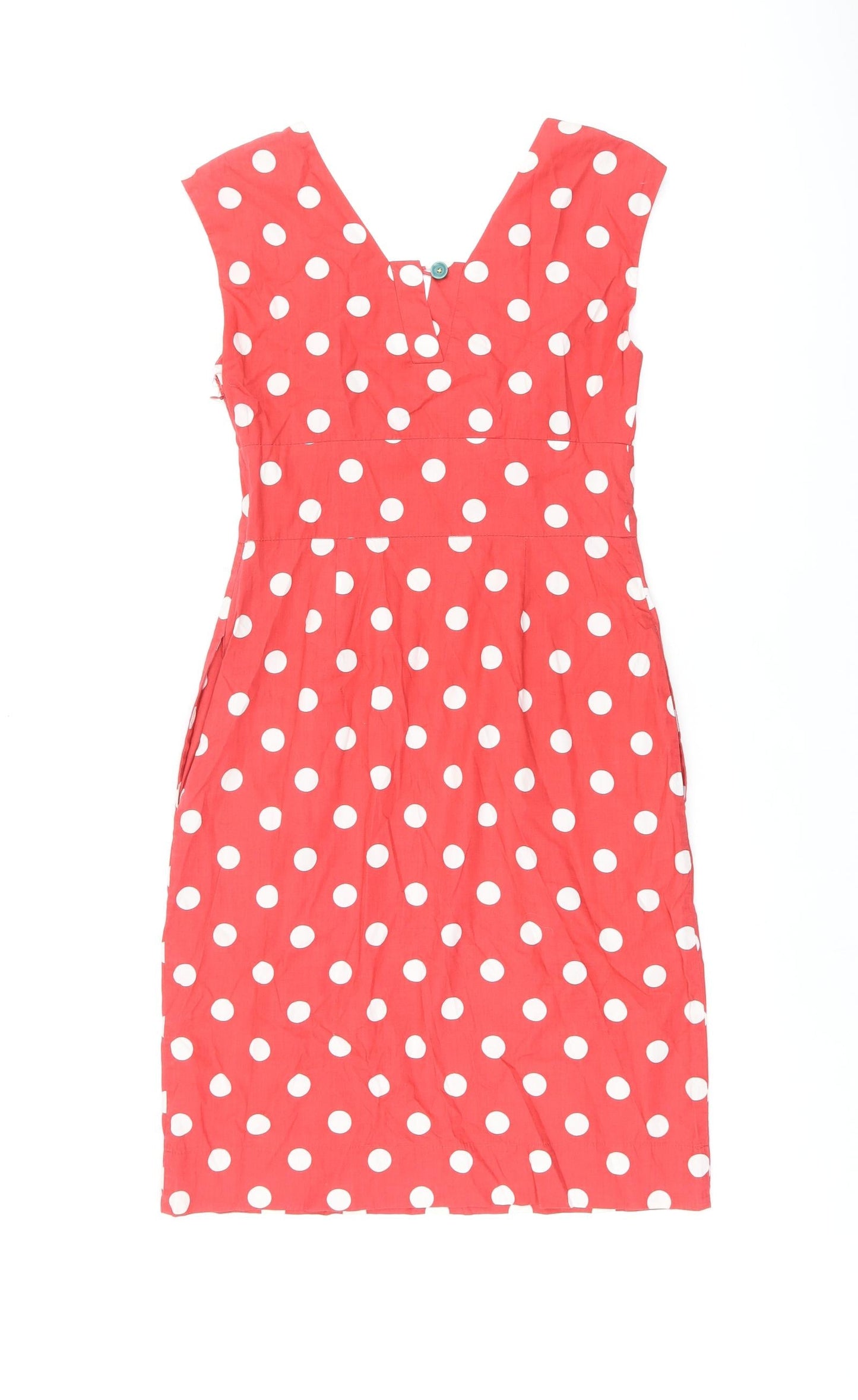 Joule Lifestyle Womens Red Polka Dot Cotton Shift Size 8 V-Neck Zip