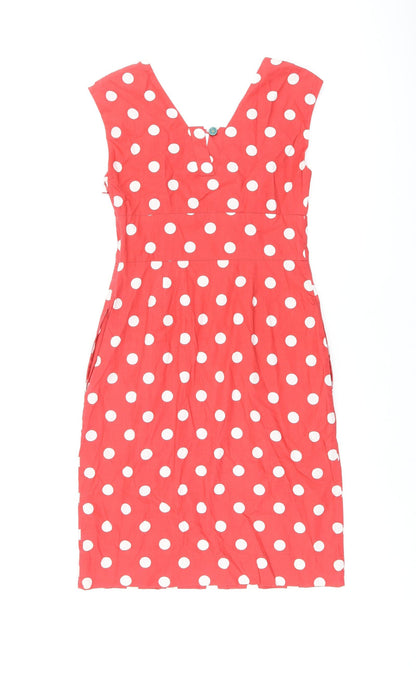 Joule Lifestyle Womens Red Polka Dot Cotton Shift Size 8 V-Neck Zip