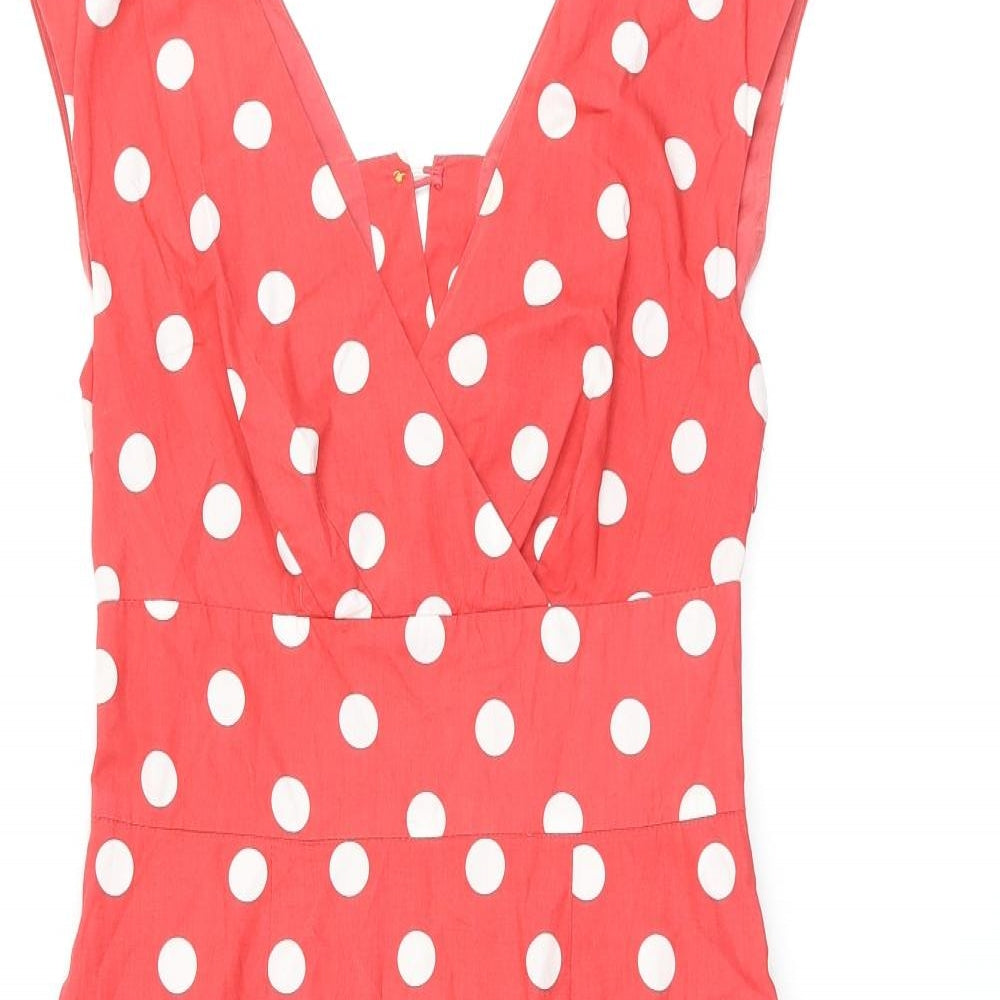 Joule Lifestyle Womens Red Polka Dot Cotton Shift Size 8 V-Neck Zip