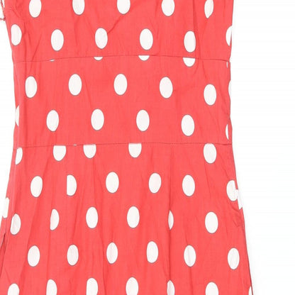 Joule Lifestyle Womens Red Polka Dot Cotton Shift Size 8 V-Neck Zip