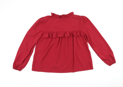 Boohoo Womens Red Polyester Basic Blouse Size 10 Round Neck - Ruffles