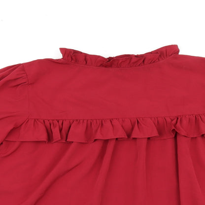 Boohoo Womens Red Polyester Basic Blouse Size 10 Round Neck - Ruffles