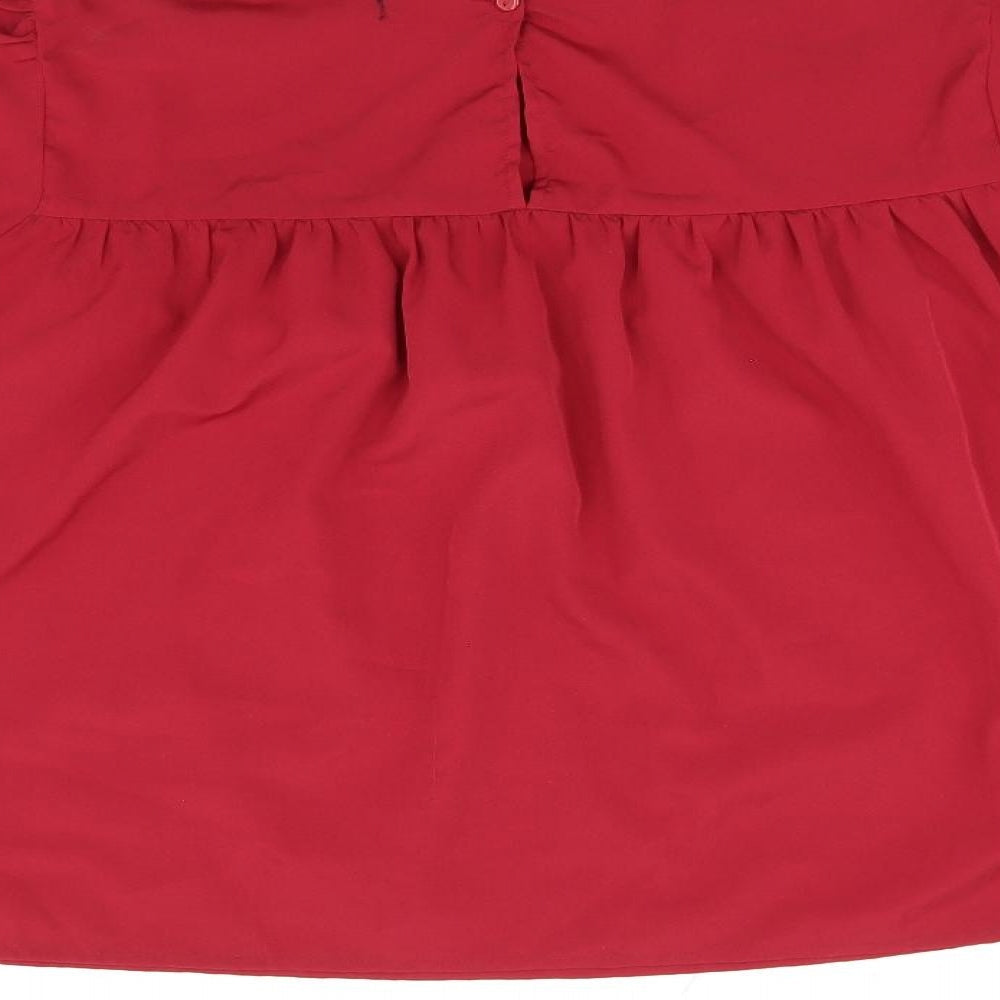 Boohoo Womens Red Polyester Basic Blouse Size 10 Round Neck - Ruffles