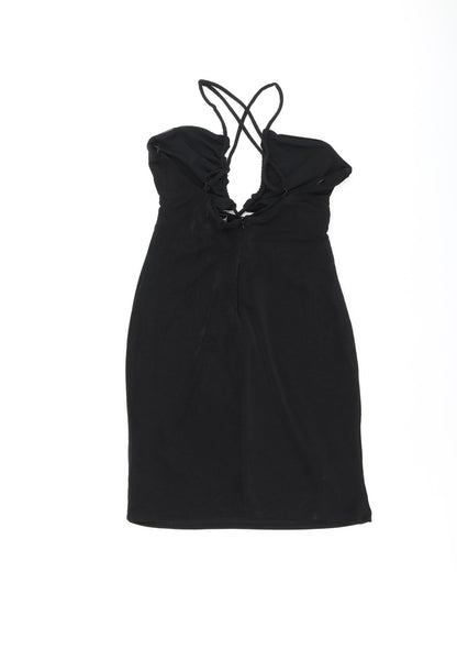Bershka Womens Black Polyester Mini Size XL V-Neck Pullover - Keyhole Neck