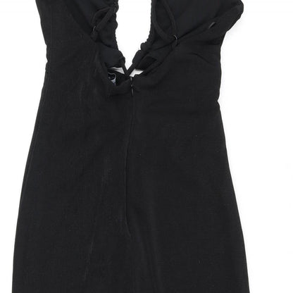 Bershka Womens Black Polyester Mini Size XL V-Neck Pullover - Keyhole Neck