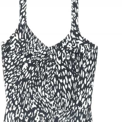 Miss Selfridge Womens Black Geometric Polyester Mini Size 8 V-Neck Pullover - Ruffles