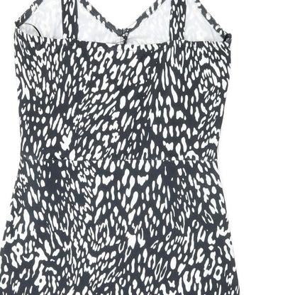 Miss Selfridge Womens Black Geometric Polyester Mini Size 8 V-Neck Pullover - Ruffles