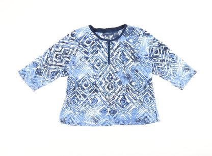 Artacapea Womens Blue Geometric Cotton Basic Blouse Size L Round Neck - Sequins