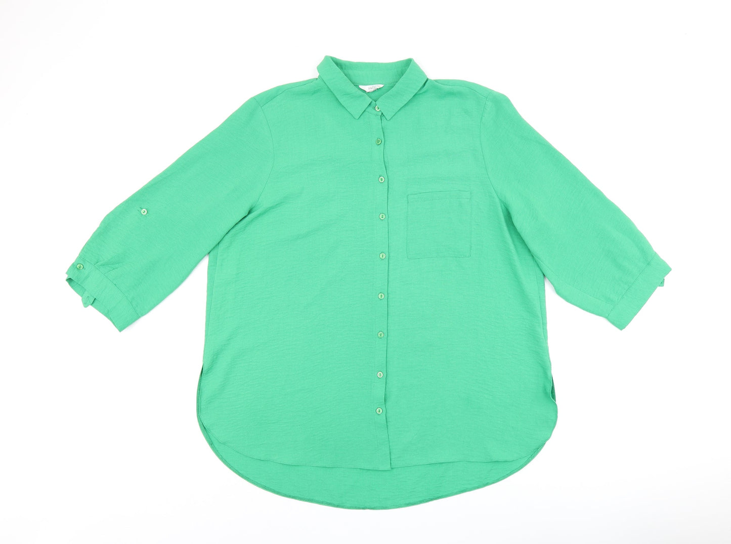 M&Co Womens Green Polyester Basic Button-Up Size 18 Collared