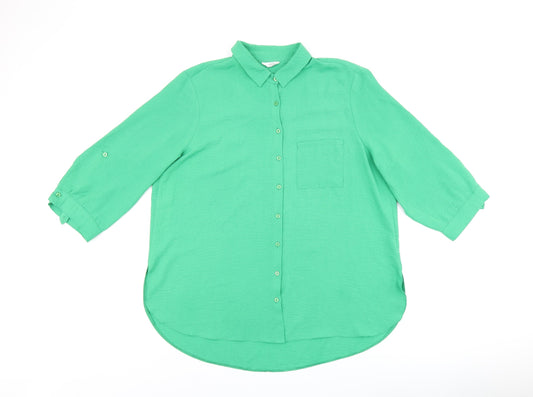 M&Co Womens Green Polyester Basic Button-Up Size 18 Collared