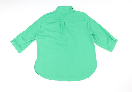 M&Co Womens Green Polyester Basic Button-Up Size 18 Collared