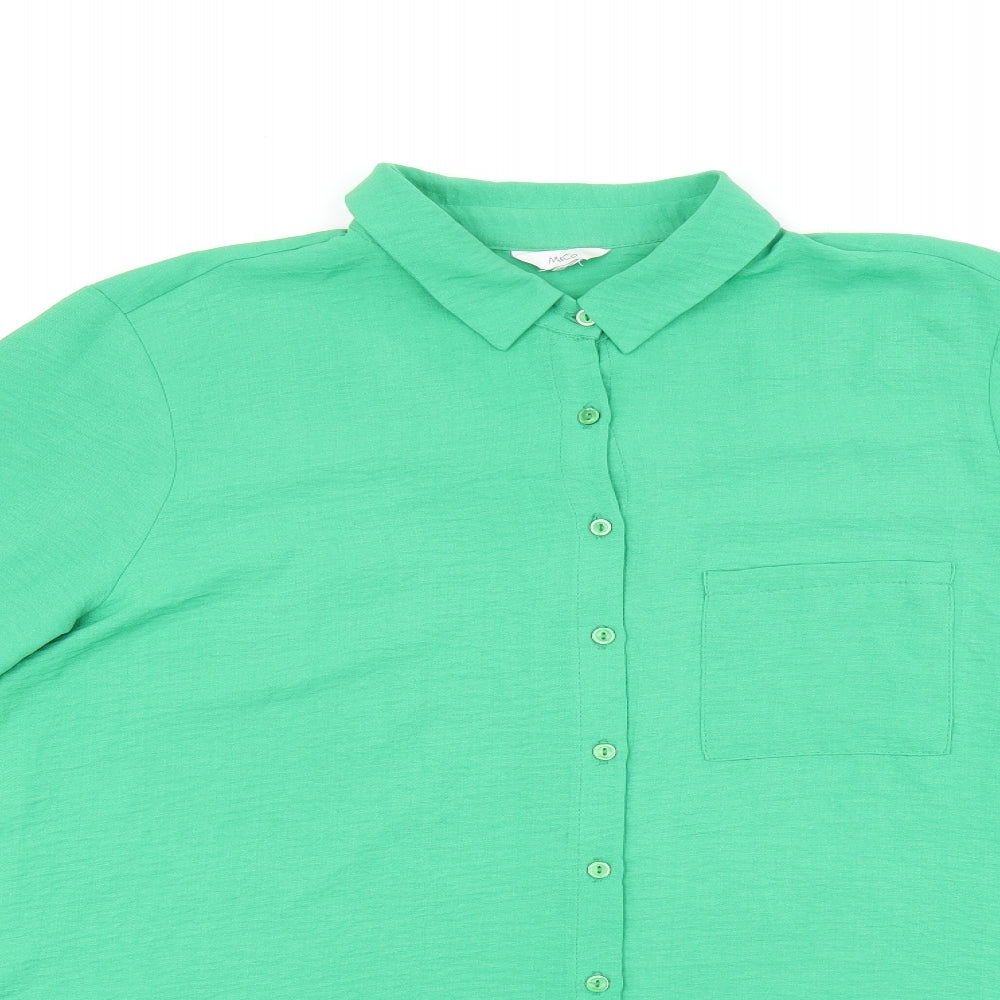M&Co Womens Green Polyester Basic Button-Up Size 18 Collared