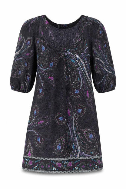 Monsoon Womens Black Geometric Silk A-Line Size 8 Scoop Neck Pullover