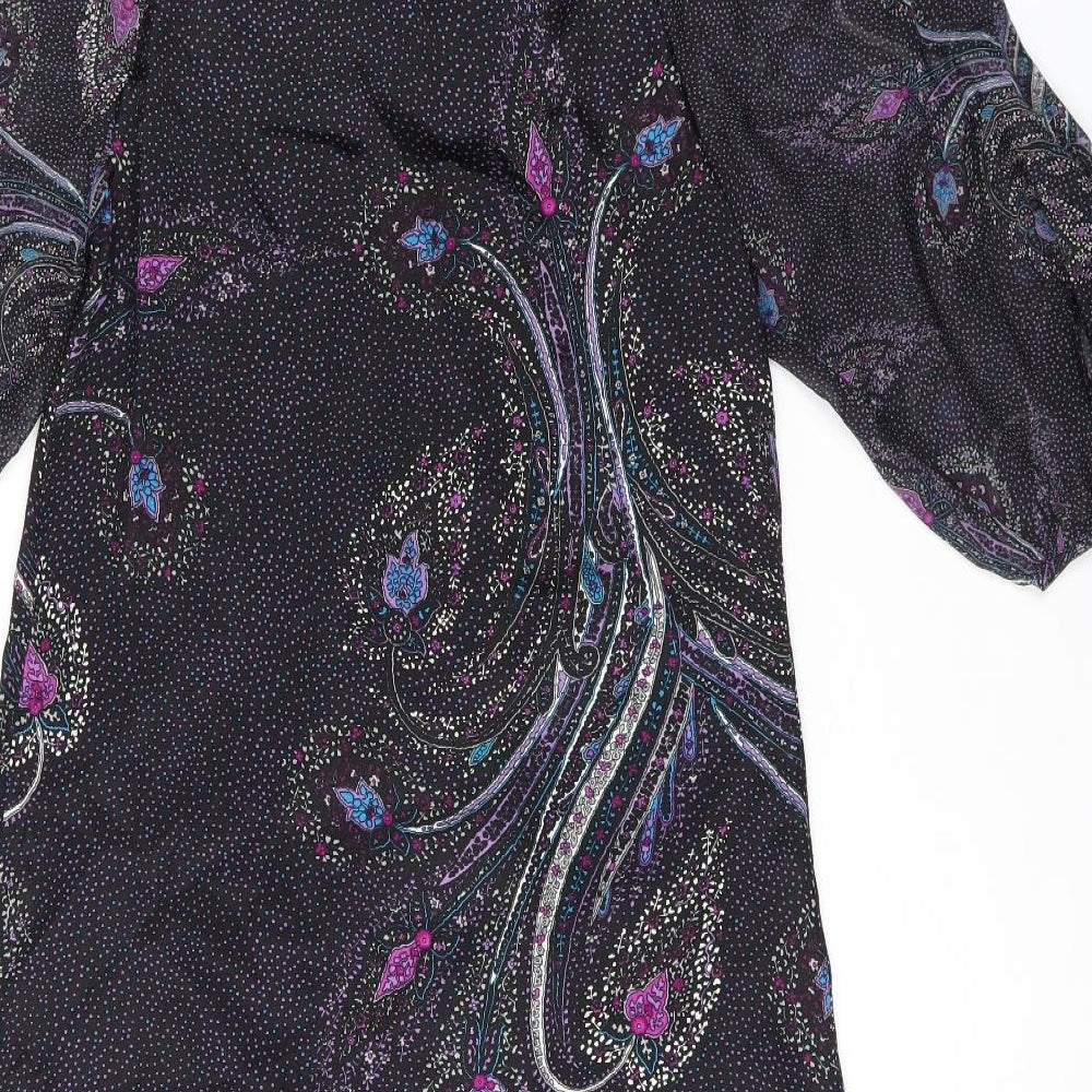 Monsoon Womens Black Geometric Silk A-Line Size 8 Scoop Neck Pullover