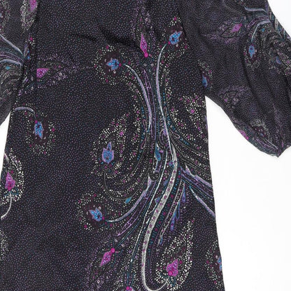 Monsoon Womens Black Geometric Silk A-Line Size 8 Scoop Neck Pullover