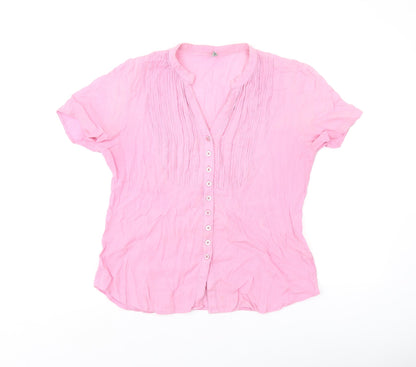 Hawkshead Womens Pink Cotton Basic Button-Up Size 14 V-Neck