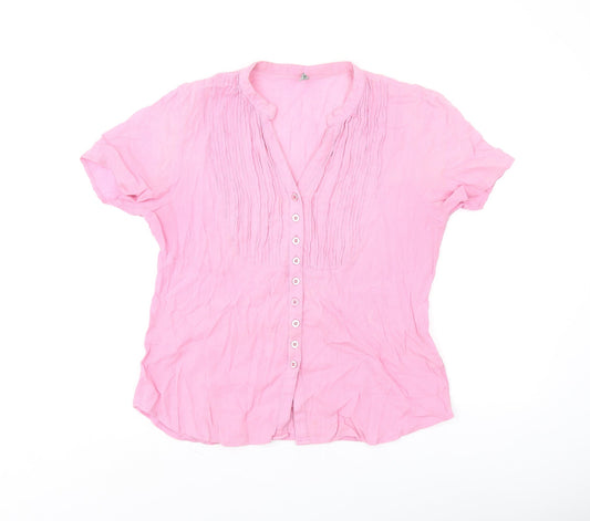 Hawkshead Womens Pink Cotton Basic Button-Up Size 14 V-Neck