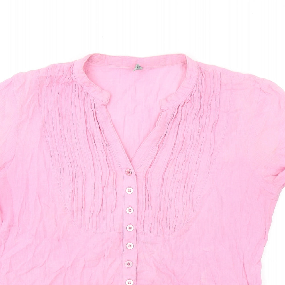 Hawkshead Womens Pink Cotton Basic Button-Up Size 14 V-Neck