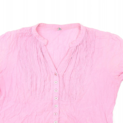 Hawkshead Womens Pink Cotton Basic Button-Up Size 14 V-Neck