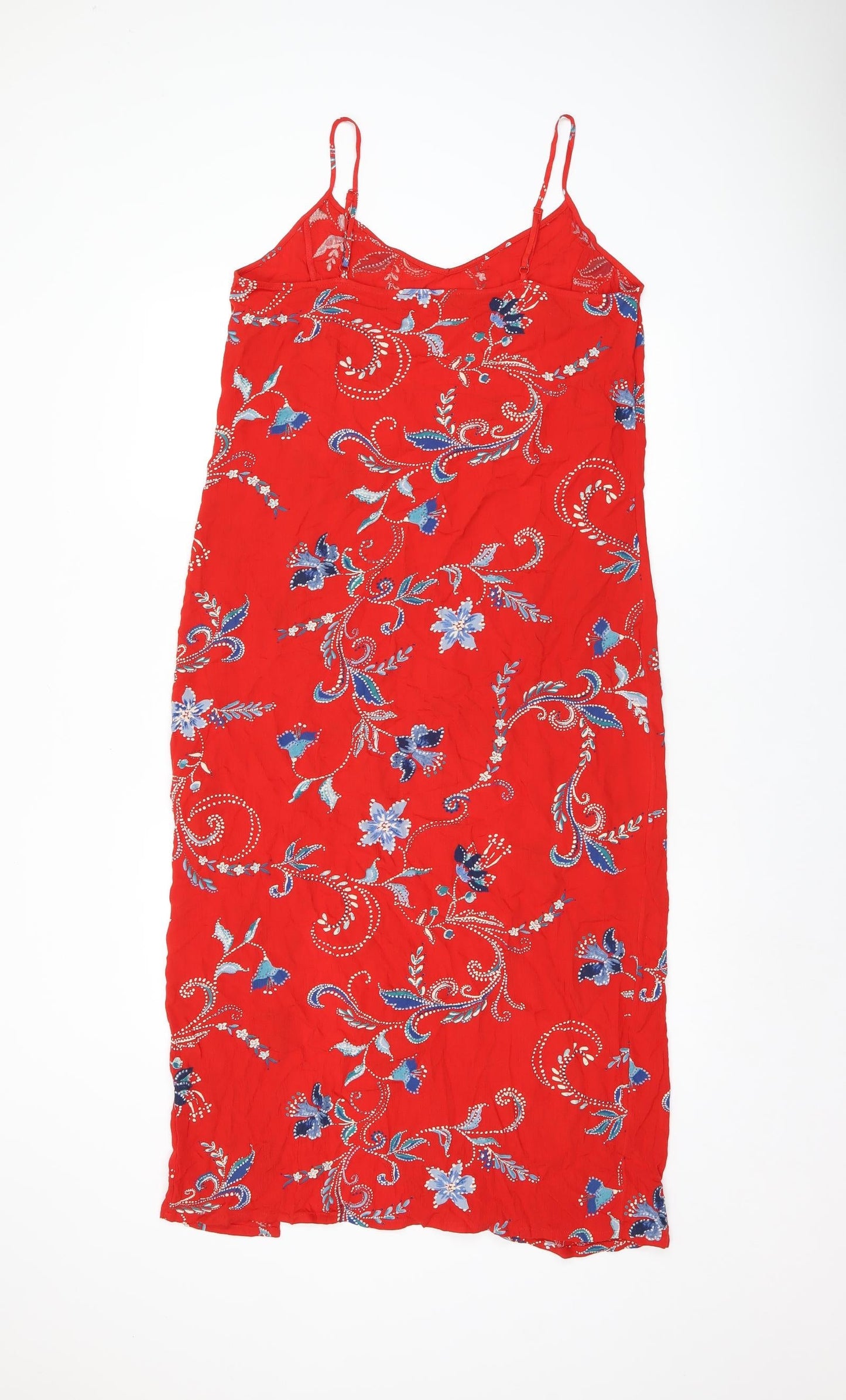 Marks and Spencer Womens Red Floral Viscose Tank Dress Size 10 V-Neck Pullover - Slit