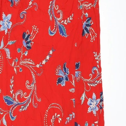 Marks and Spencer Womens Red Floral Viscose Tank Dress Size 10 V-Neck Pullover - Slit