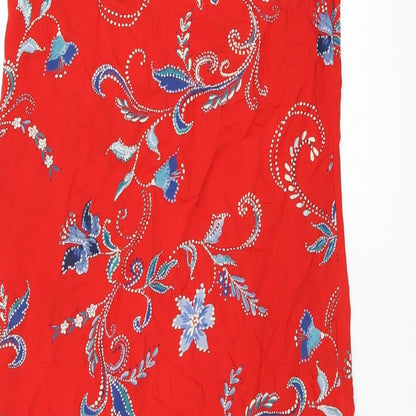 Marks and Spencer Womens Red Floral Viscose Tank Dress Size 10 V-Neck Pullover - Slit