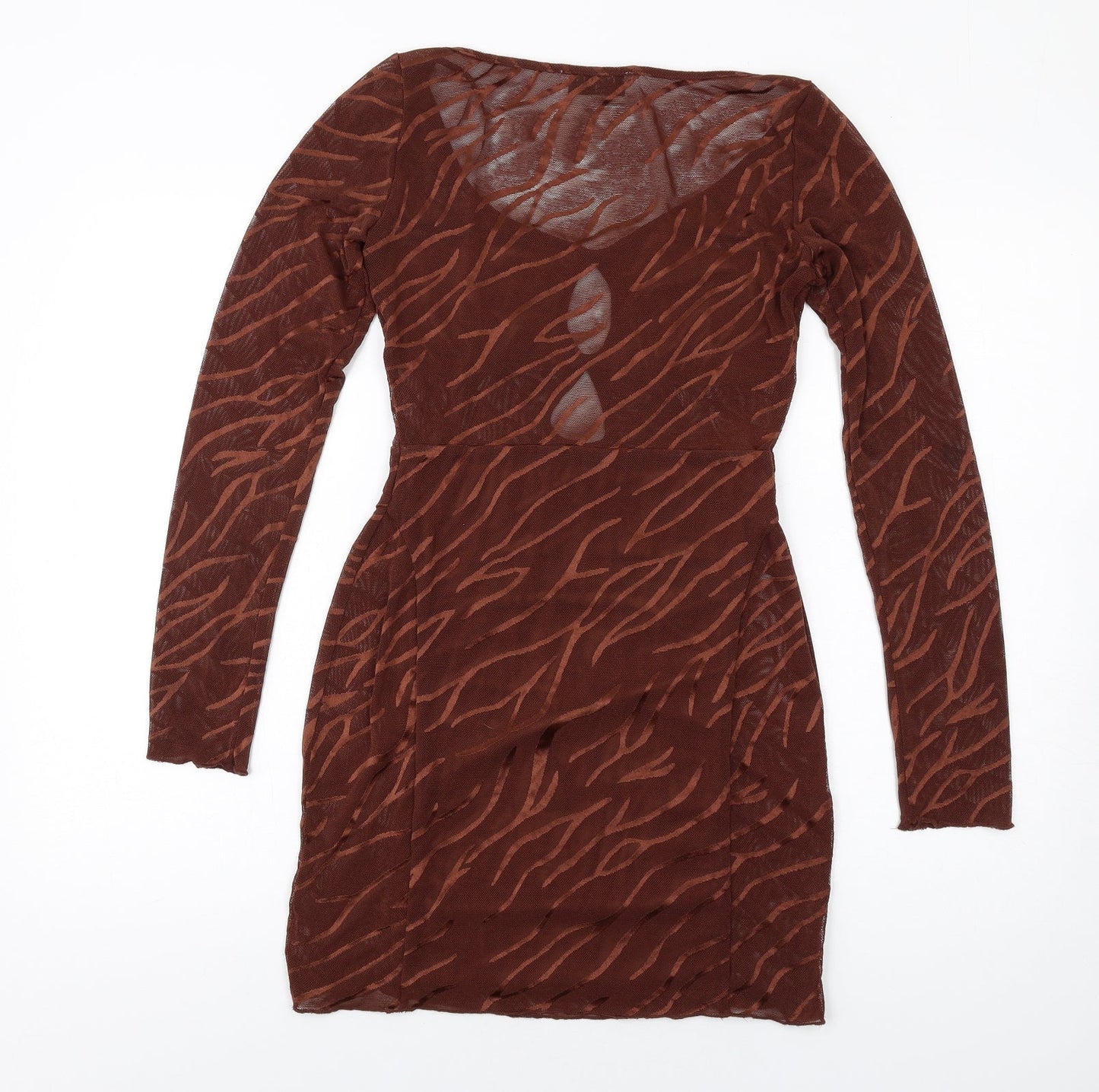 EI8TH HOUR Womens Brown Geometric Polyester Bodycon Size 10 Scoop Neck Pullover