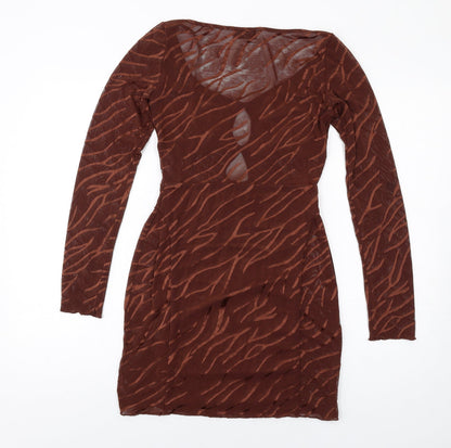 EI8TH HOUR Womens Brown Geometric Polyester Bodycon Size 10 Scoop Neck Pullover