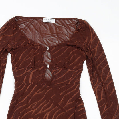 EI8TH HOUR Womens Brown Geometric Polyester Bodycon Size 10 Scoop Neck Pullover