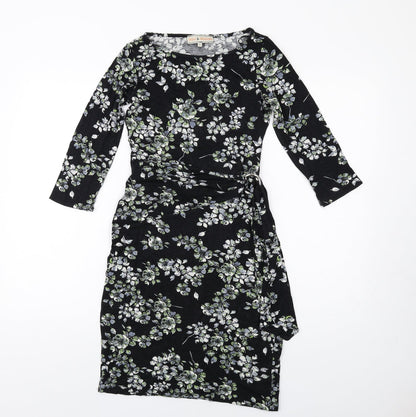 Dorothy Perkins Womens Black Floral Viscose Bodycon Size 10 Round Neck Pullover