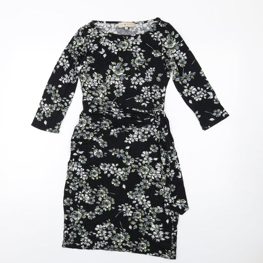 Dorothy Perkins Womens Black Floral Viscose Bodycon Size 10 Round Neck Pullover