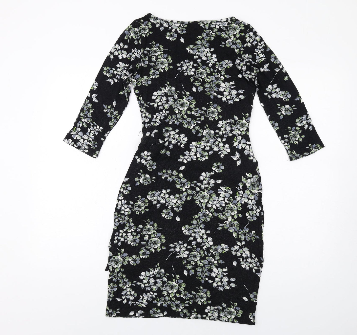 Dorothy Perkins Womens Black Floral Viscose Bodycon Size 10 Round Neck Pullover
