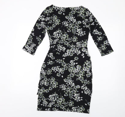 Dorothy Perkins Womens Black Floral Viscose Bodycon Size 10 Round Neck Pullover