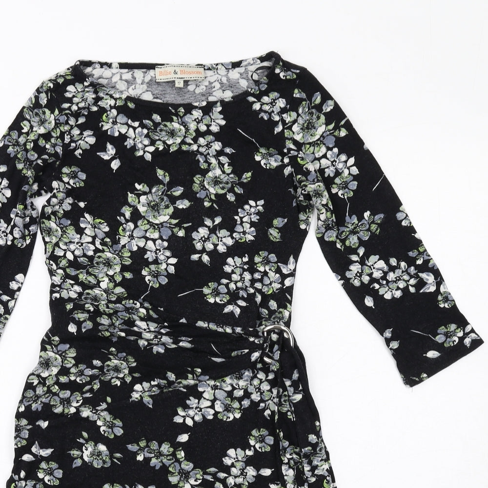 Dorothy Perkins Womens Black Floral Viscose Bodycon Size 10 Round Neck Pullover