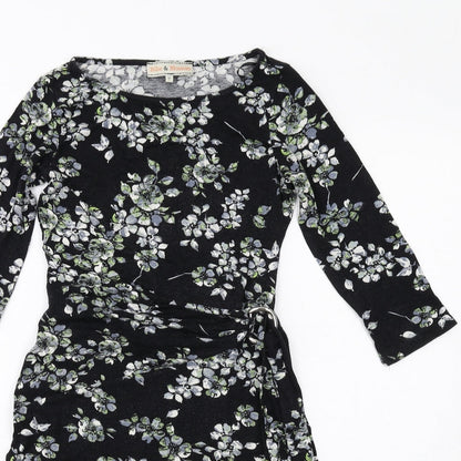 Dorothy Perkins Womens Black Floral Viscose Bodycon Size 10 Round Neck Pullover