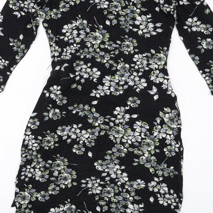 Dorothy Perkins Womens Black Floral Viscose Bodycon Size 10 Round Neck Pullover
