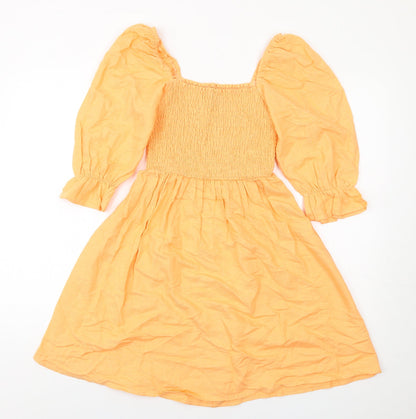 New Look Womens Orange Cotton Fit & Flare Size 6 Square Neck Pullover