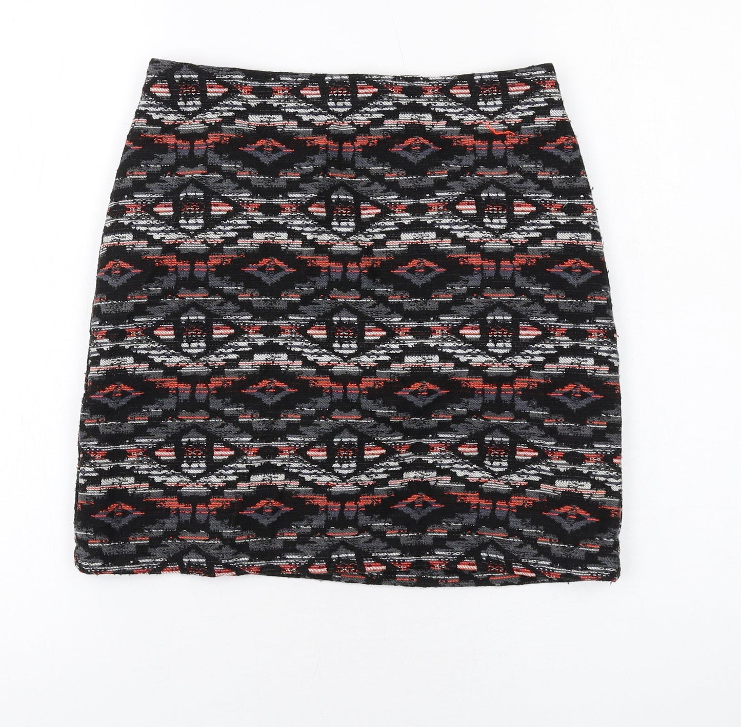 New Look Womens Multicoloured Geometric Cotton A-Line Skirt Size 6 Zip