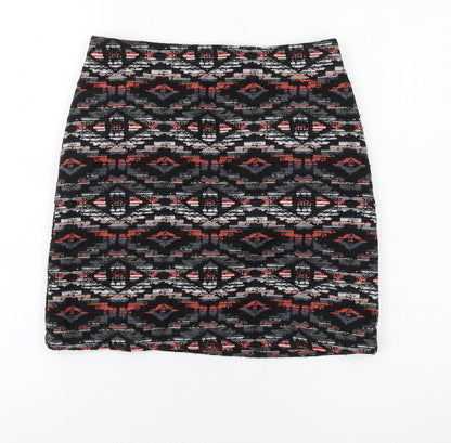 New Look Womens Multicoloured Geometric Cotton A-Line Skirt Size 6 Zip