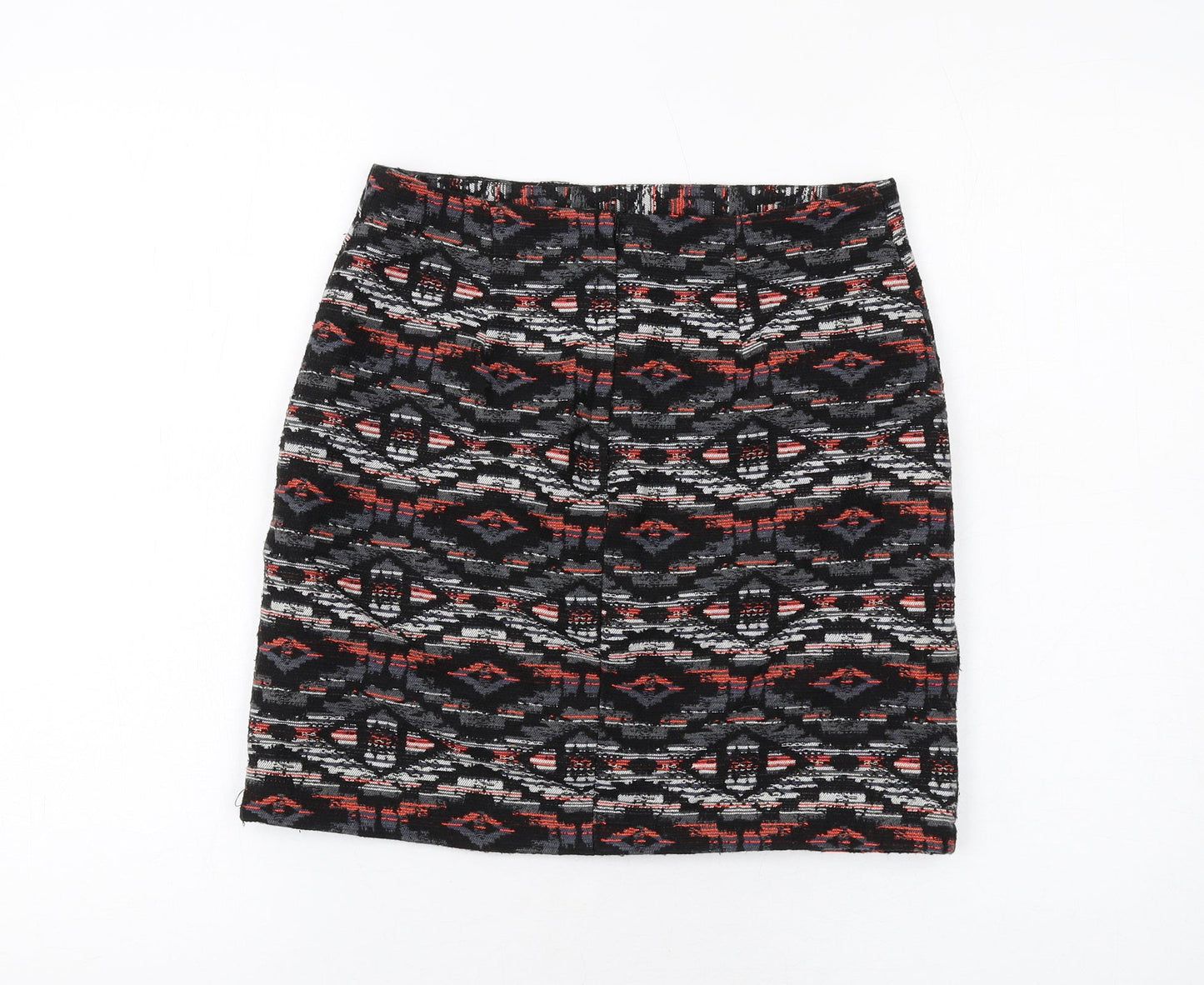 New Look Womens Multicoloured Geometric Cotton A-Line Skirt Size 6 Zip